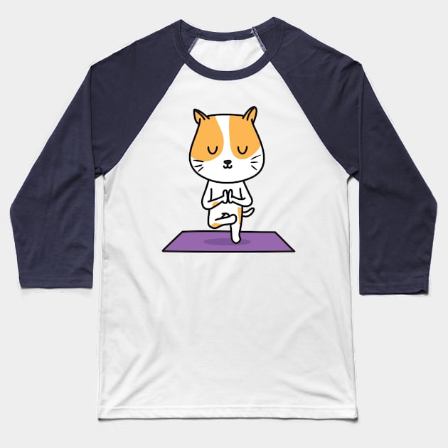 Yoga Cat Baseball T-Shirt by cartoonbeing